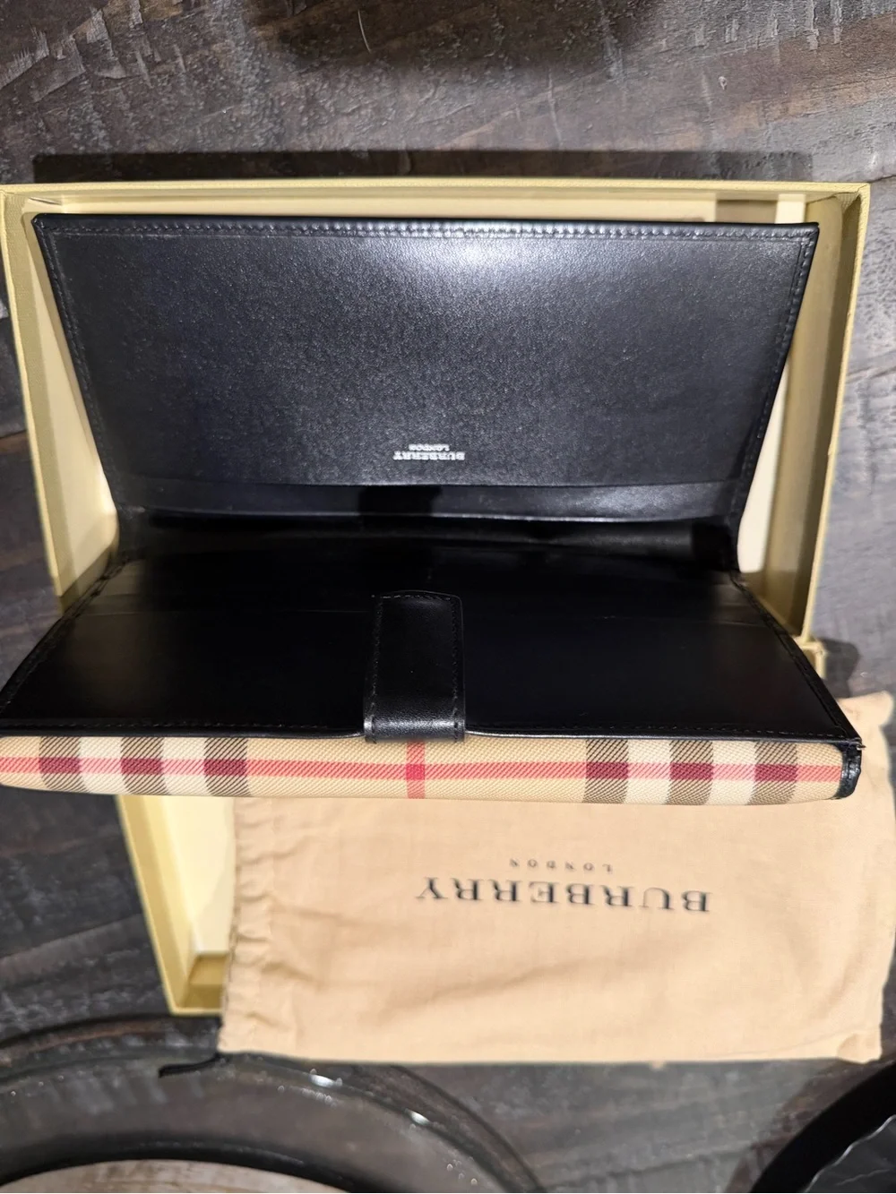 Burberry London Nova Check Continental Long Wallet Black Leather